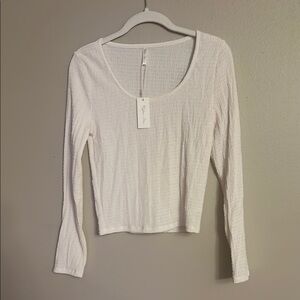 Rylee + Cru Cream Textured Long Sleeve Blouse